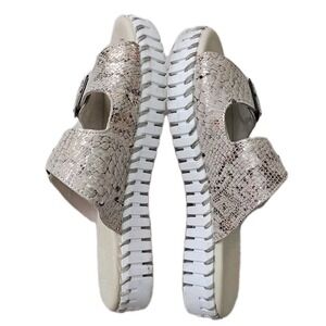 Ilse Jacobsen Hornback Dbl Buckle Sandal Faux Snakeskin Metallic Slide Comfort